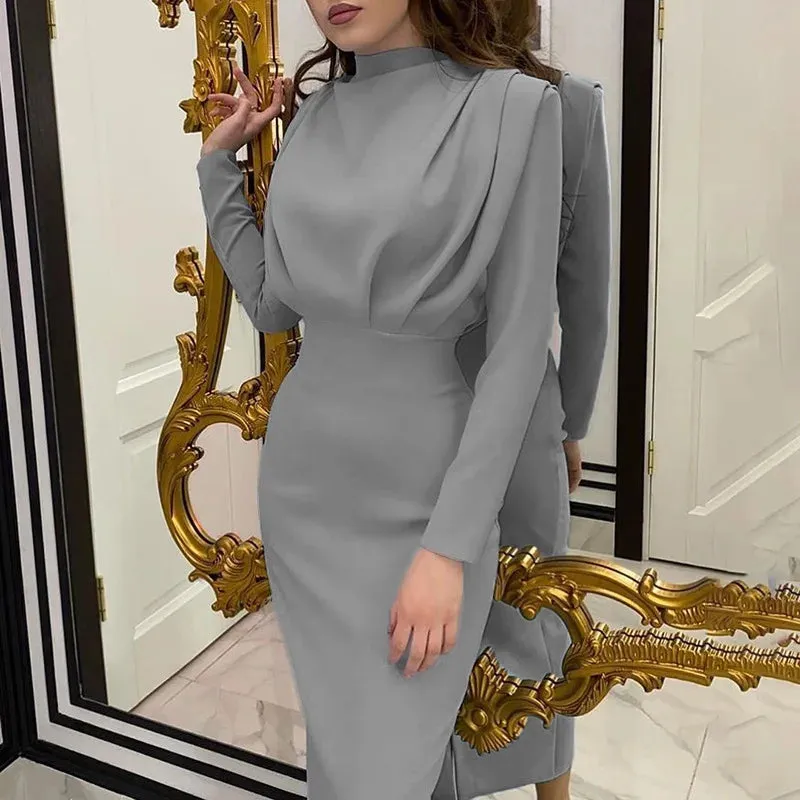 Elegant Office Lady Maxi Dresses For Women Long Sleeve