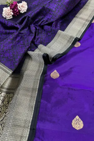 Elegant Purple Banarasi Handloom Pure Katan Silk Suit With Banarasi Handloom Pure Katan Silk Dupatta
