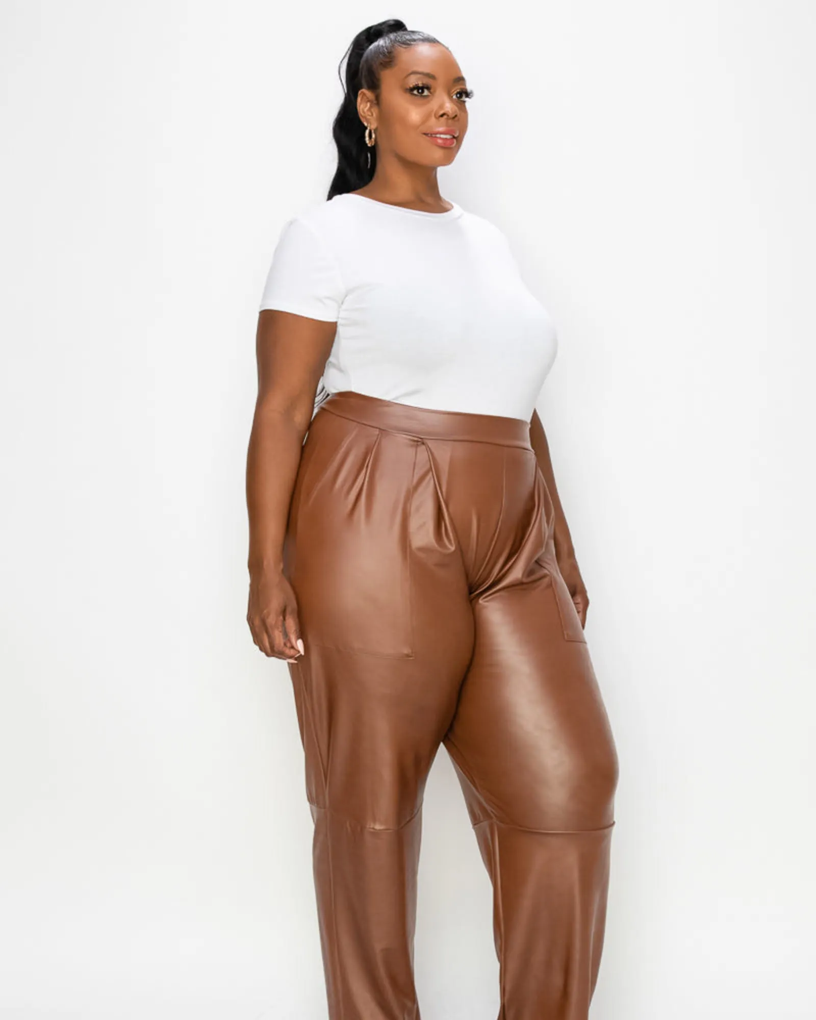 Elise Vegan Leather Pocket Pants | Camel