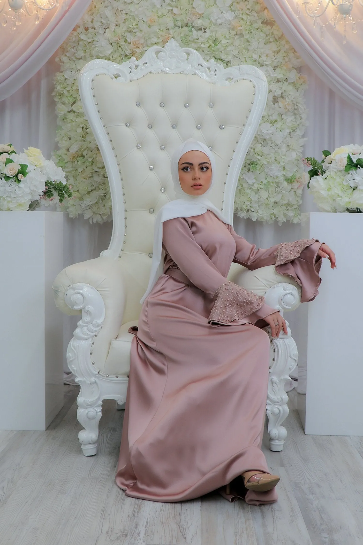 Ella VIP Luxury Pearl Satin Dress- Dusty Rose