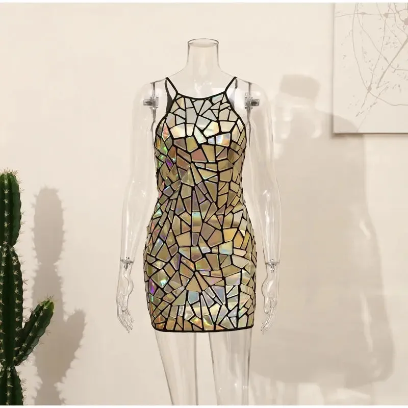 Embellished Metallic Mini Dress