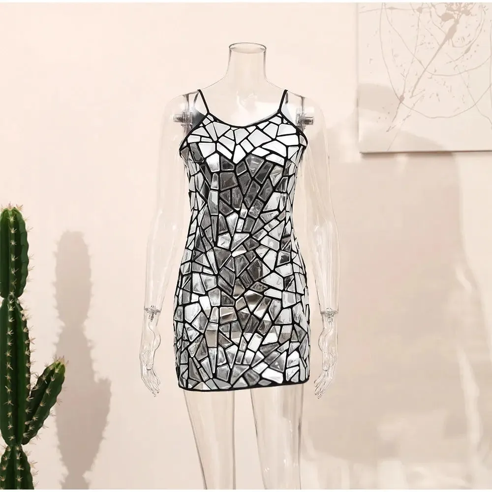 Embellished Metallic Mini Dress