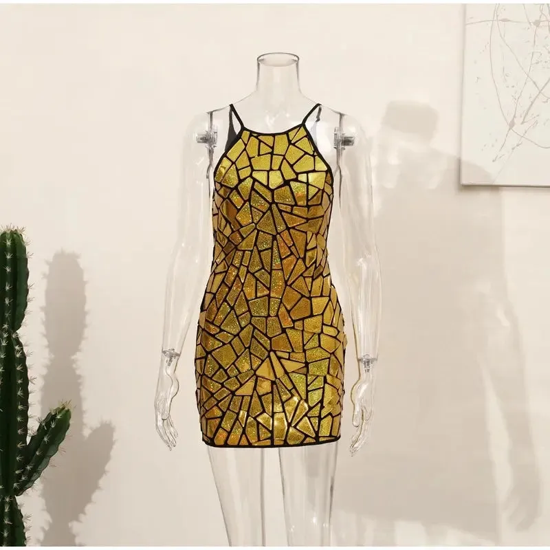 Embellished Metallic Mini Dress
