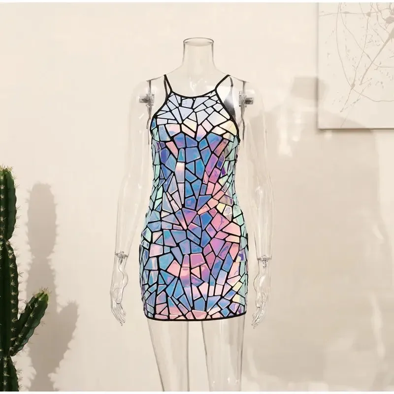 Embellished Metallic Mini Dress