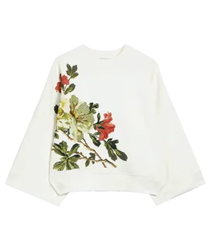 Embroidered Bell Sleeve Sweatshirt - White