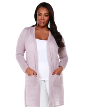 Embroidered Open-Front Cardigan | PALE LILAC