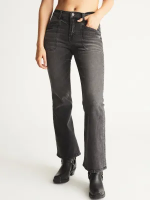 Embroidered-Pocket Bootcut Jeans