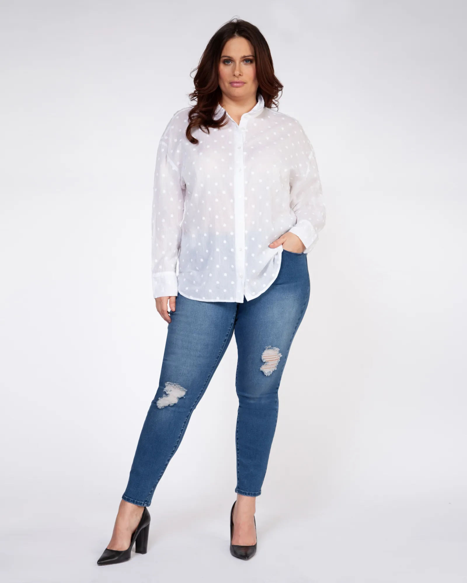 Emily Semi-Sheer Long-Sleeve Top | White