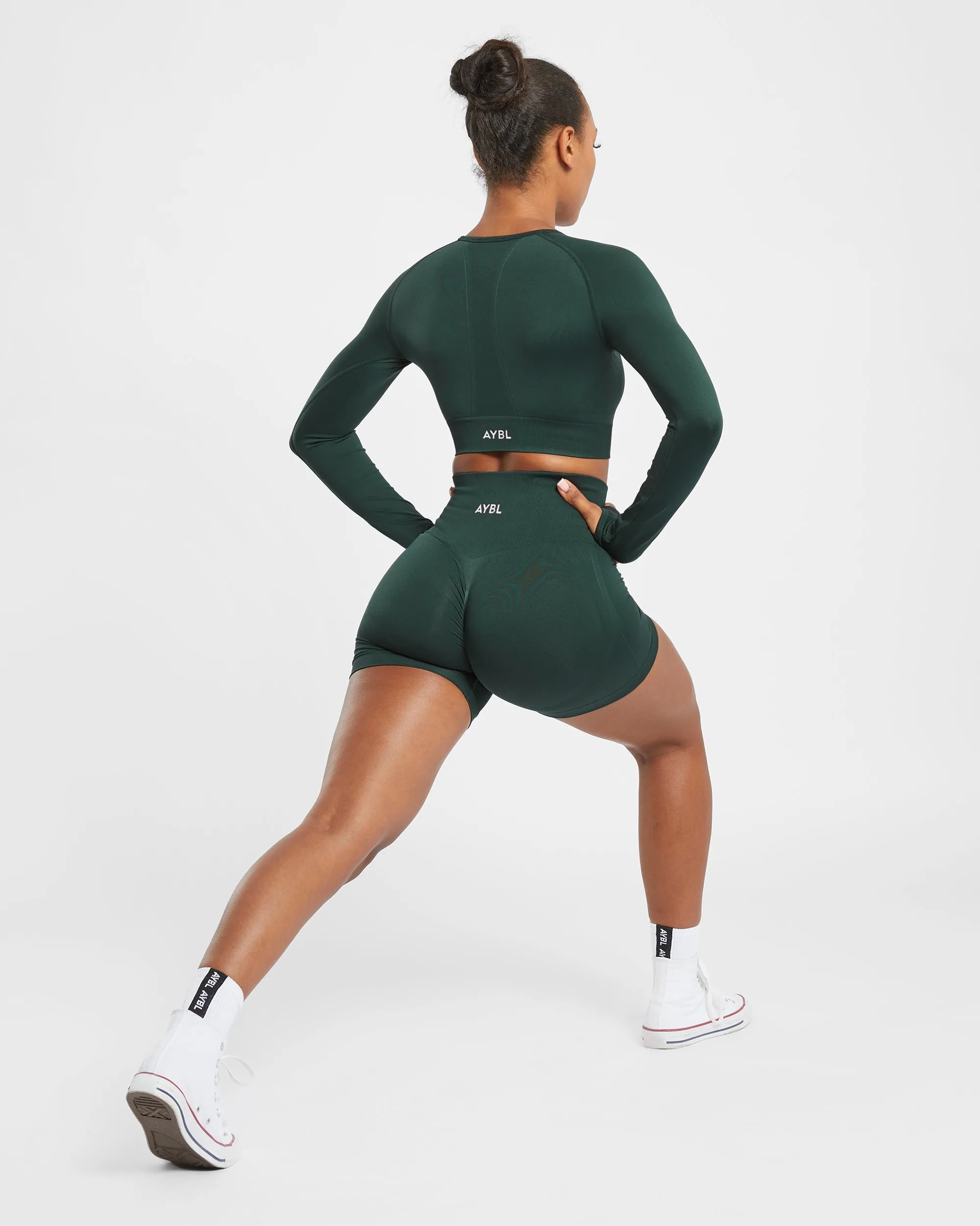 Empower Seamless Long Sleeve Crop Top - Dark Green