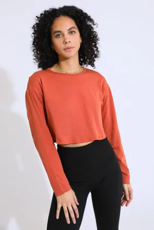 Essential Cropped Long Sleeve Tee - Orange Rust
