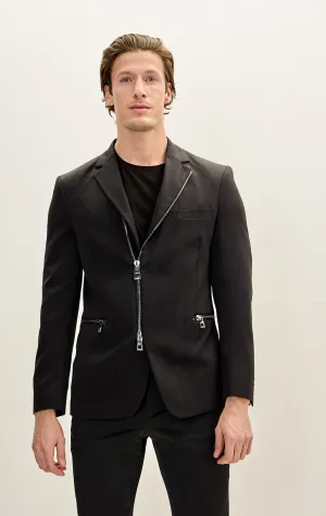 Everyday Two Way Zipper Blazer -  Black