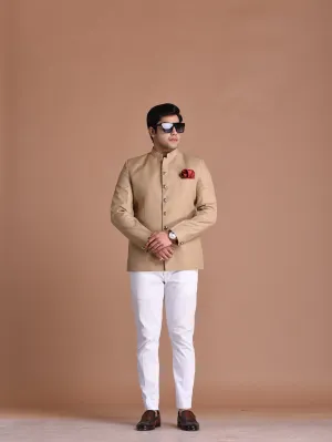 Exclusive Tan Brown Designer Jodhpuri  Bandhgala with White Trouser | Wedding Functions | Perfect for formal Party Wear