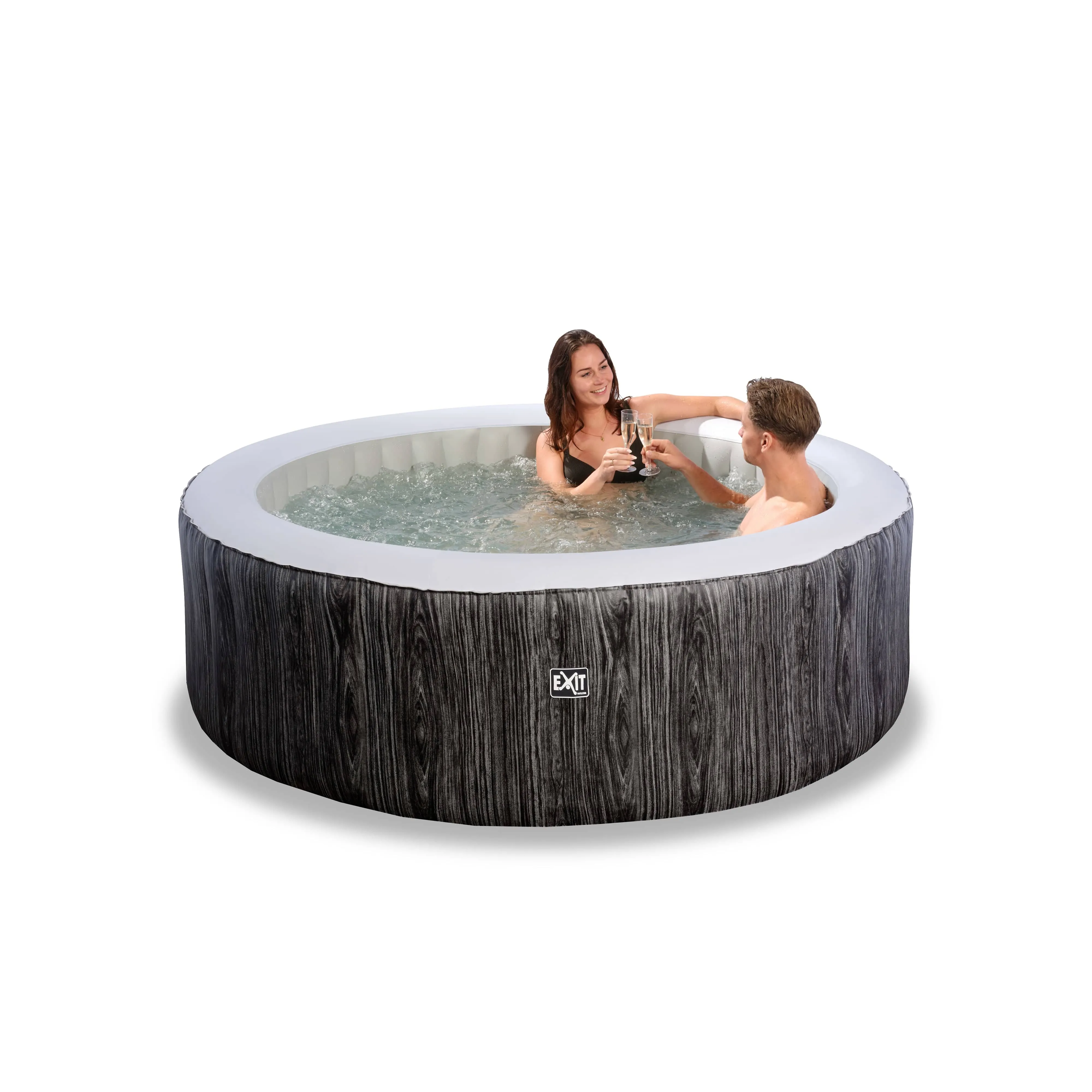 EXIT Wood Deluxe Spa ø204x65cm 1200 L Capacity Outdoor Hot Tub- Dark Grey