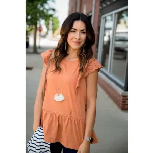 Eyelet Trim Peplum Tee