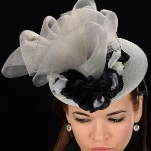 F5009-Silver Black and grey fascinator