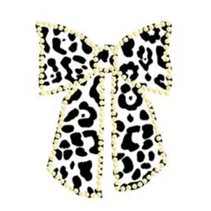 Fabric Iron On - Snow Leopard Bow W/Nailheads
