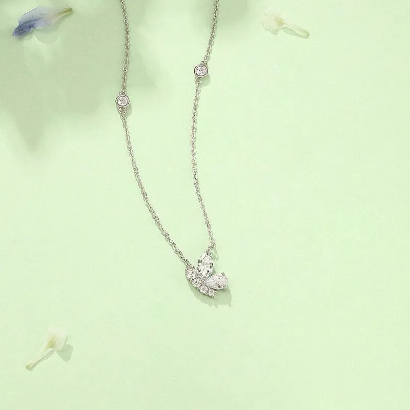 FANCIME "Aqua Joy" Flying Butterfly Sterling Silver Necklace