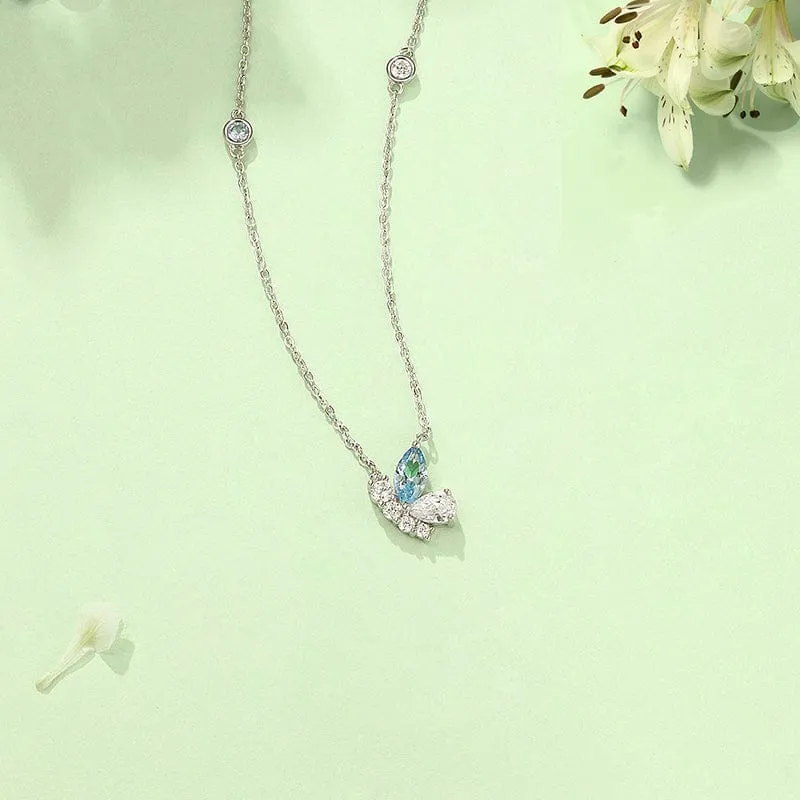 FANCIME "Aqua Joy" Flying Butterfly Sterling Silver Necklace