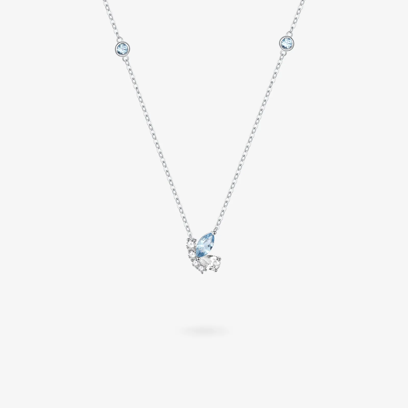 FANCIME "Aqua Joy" Flying Butterfly Sterling Silver Necklace