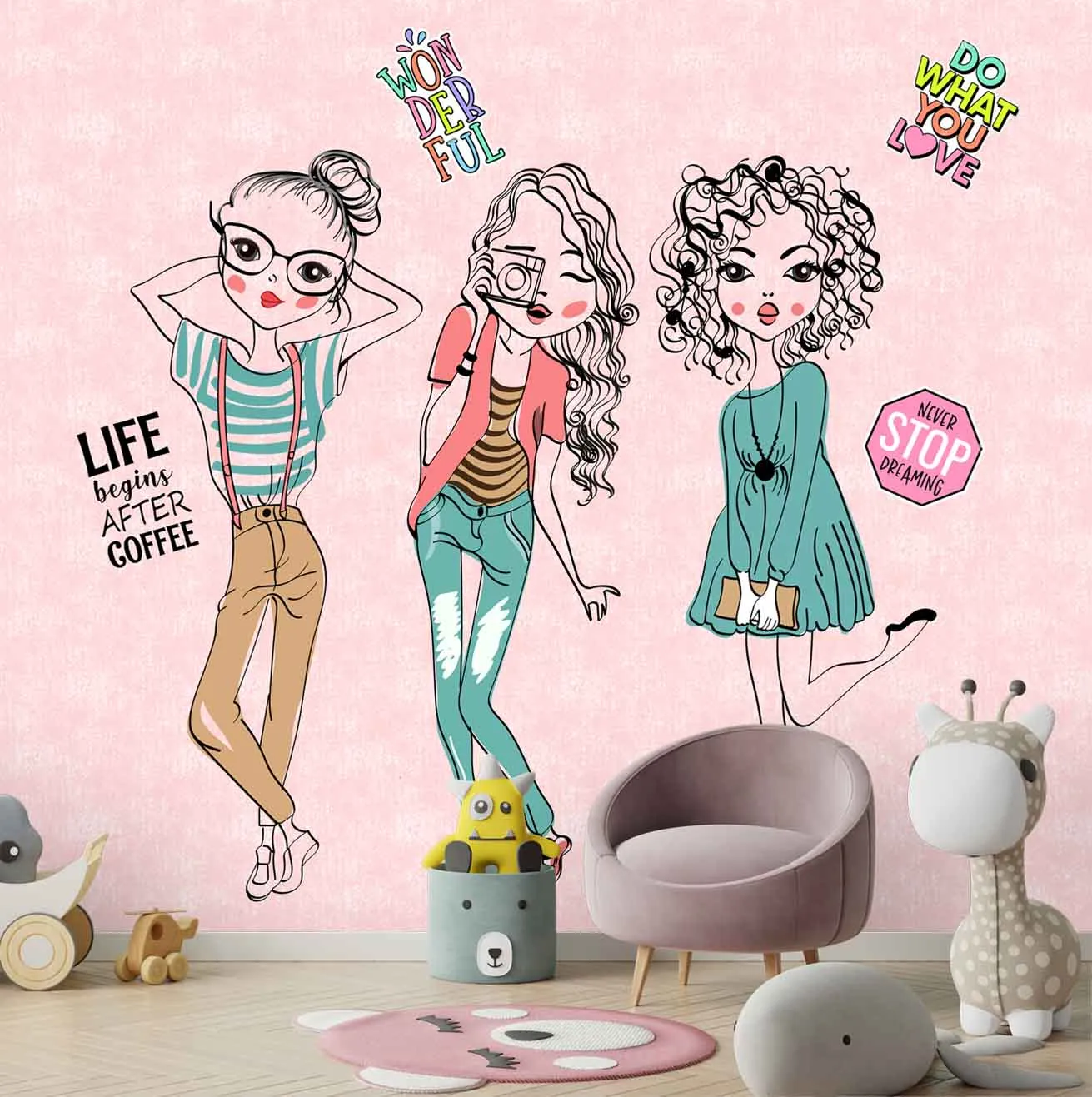 Fancy Fashion Girls Wallpaper for Kids Room