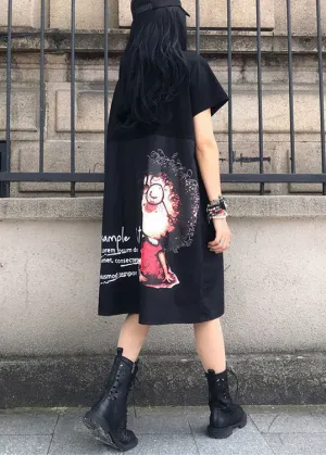 Fashion Black Oversized Patchwork Print Cotton Dress Summer LY0901