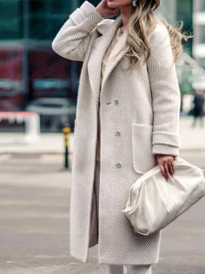 Fashion Herringbone Pattern Lapel Casual Coat
