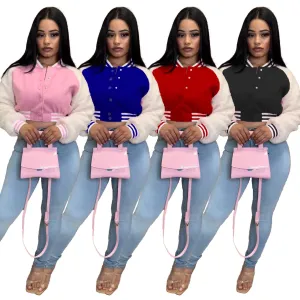 Fashion patchwork plush baseball jacket AY3197