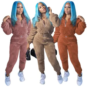 Fashion plush V-neck two-piece set（AY2471）
