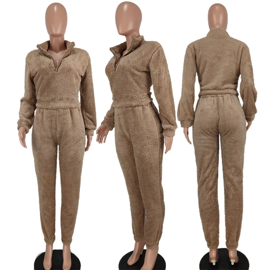 Fashion plush V-neck two-piece set（AY2471）
