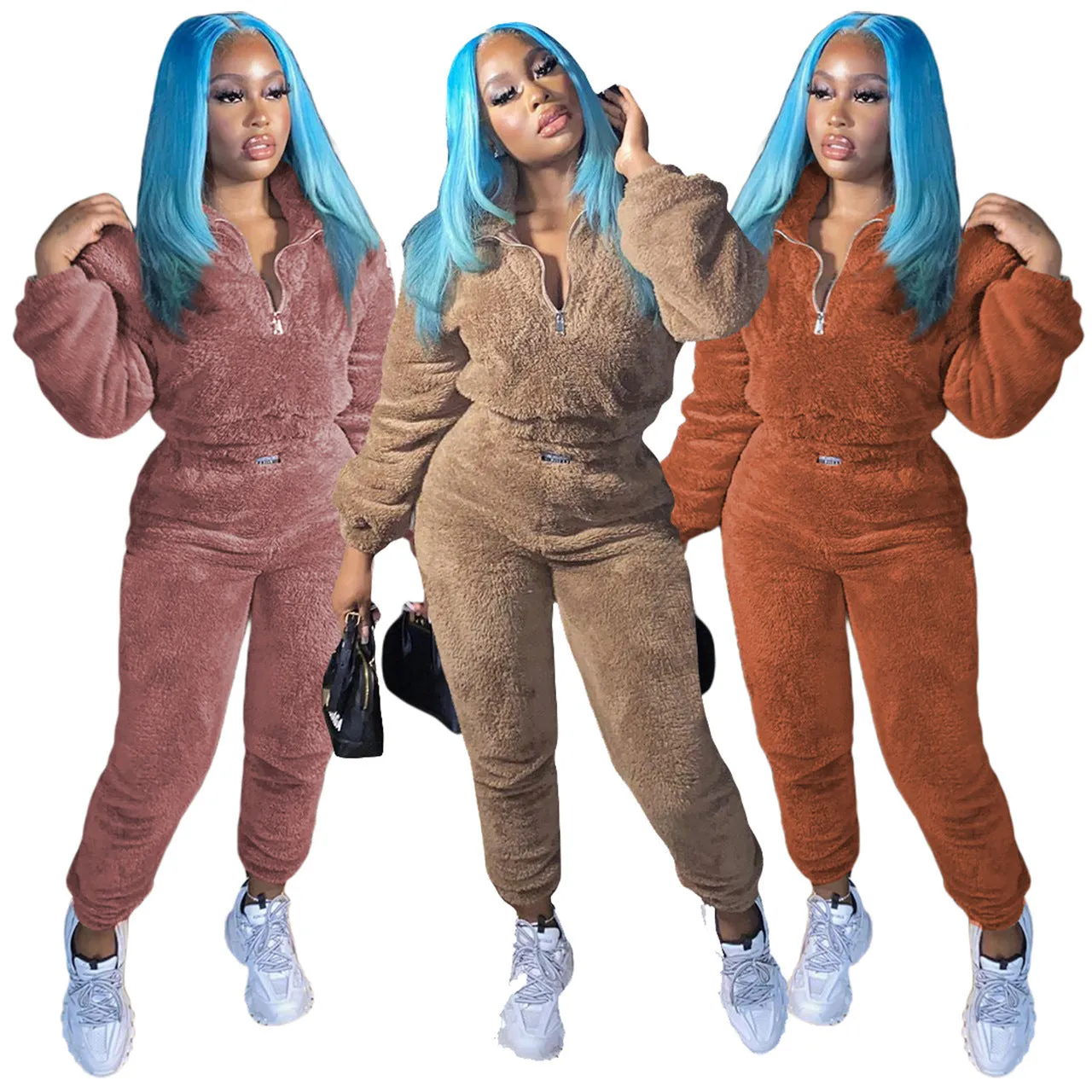 Fashion plush V-neck two-piece set（AY2471）