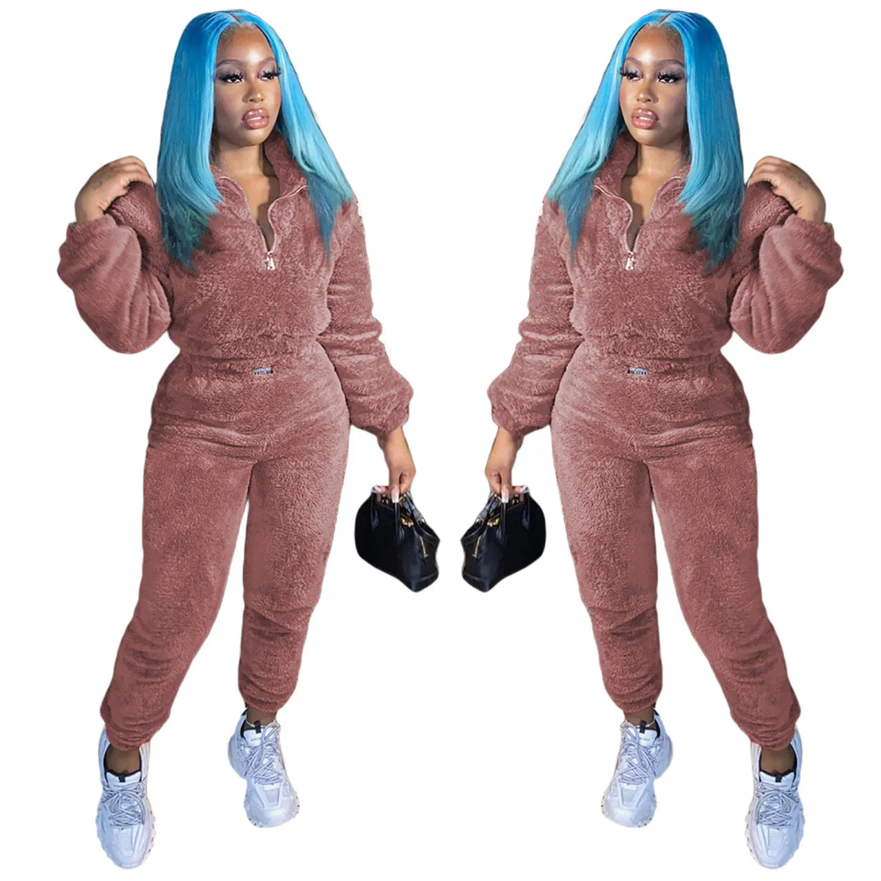 Fashion plush V-neck two-piece set（AY2471）