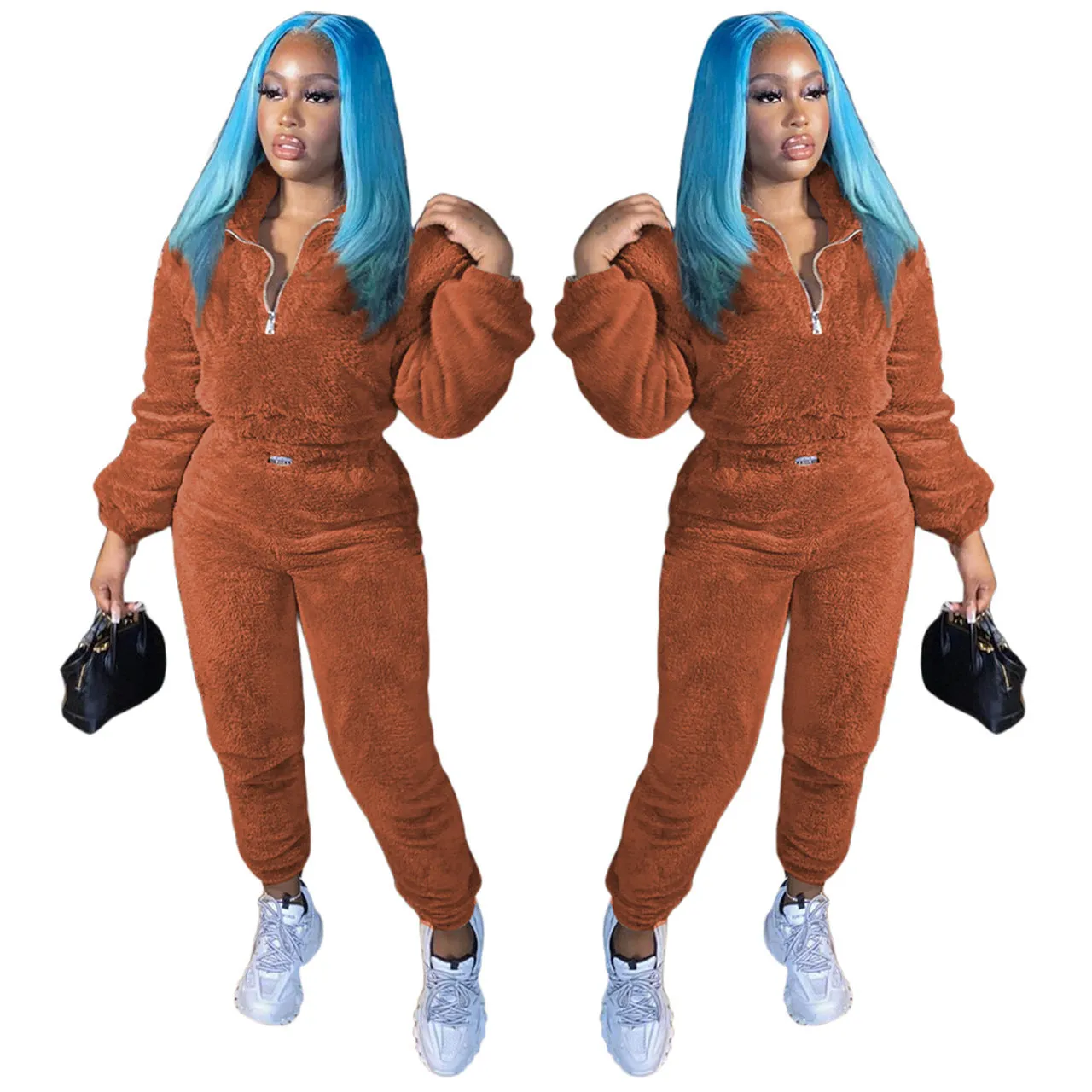Fashion plush V-neck two-piece set（AY2471）