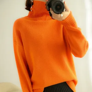 Fashionkova  2022 New Autumn And Winter Hot Selling 100% Pure Wool Sweater Women's Turtleneck Thickened Pullover Sweater Wild Base