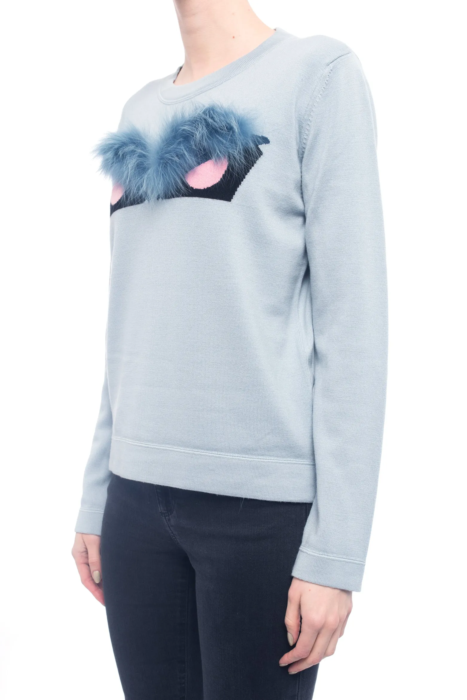 Fendi Light Blue and Pink Knit Monster Bag Bug Fur Eyes Sweater - 6