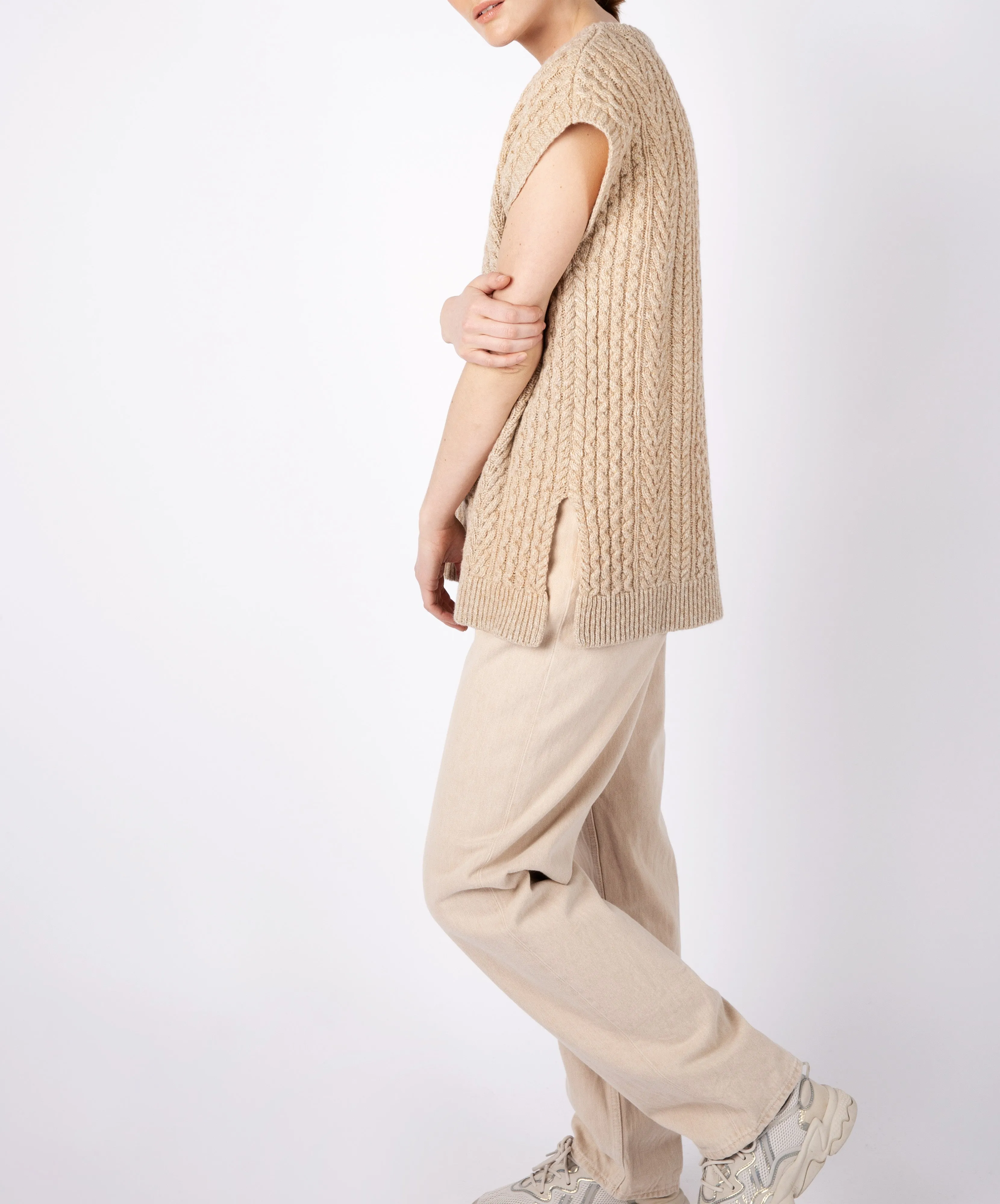 Fennel Oversized Aran Sweater Vest Seashell