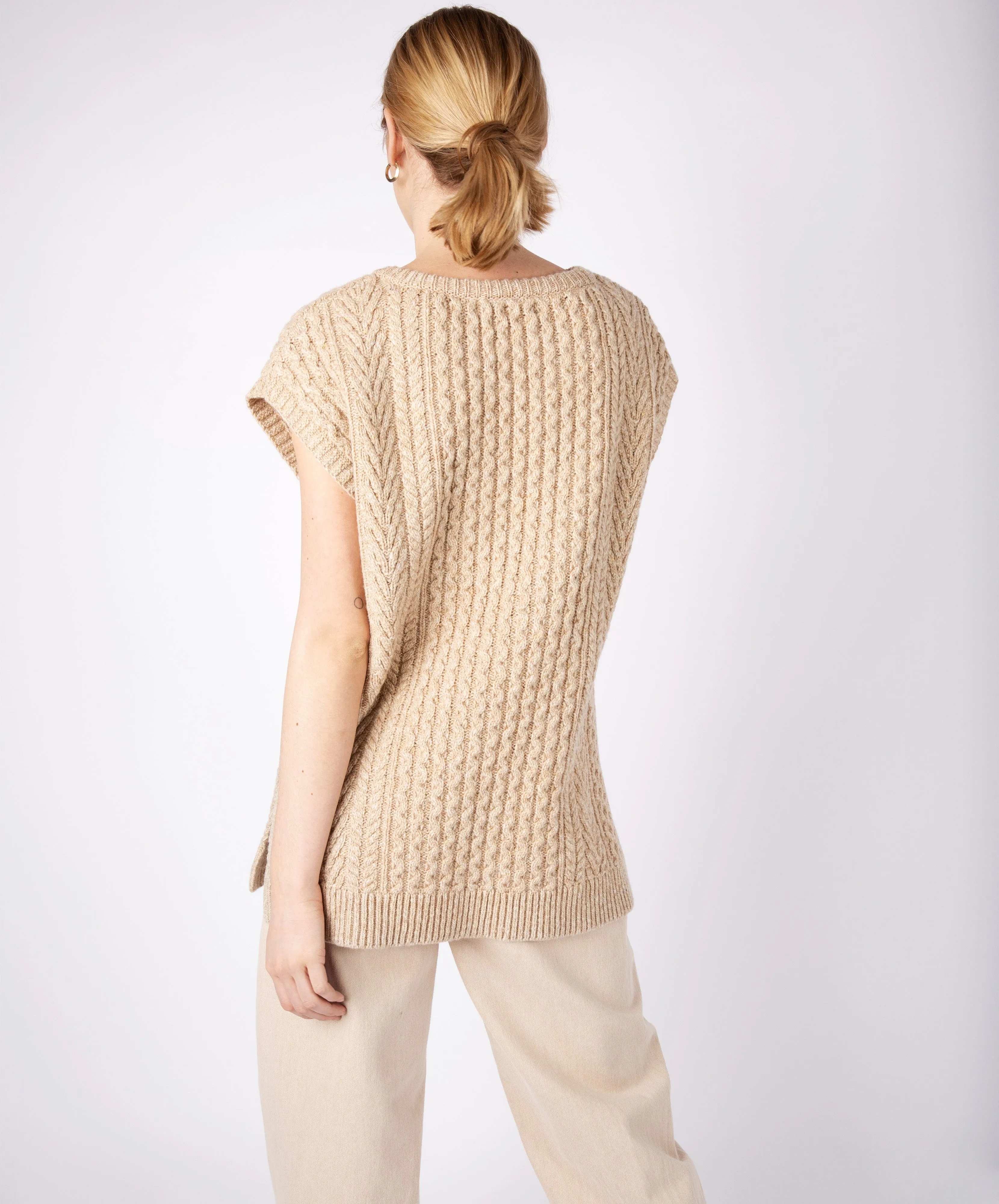 Fennel Oversized Aran Sweater Vest Seashell