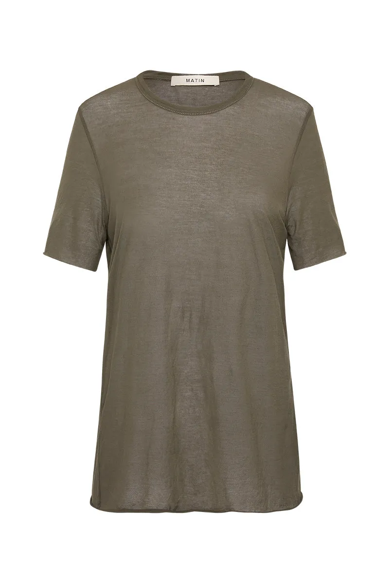 Fine Knit khaki Short Sleeve Top