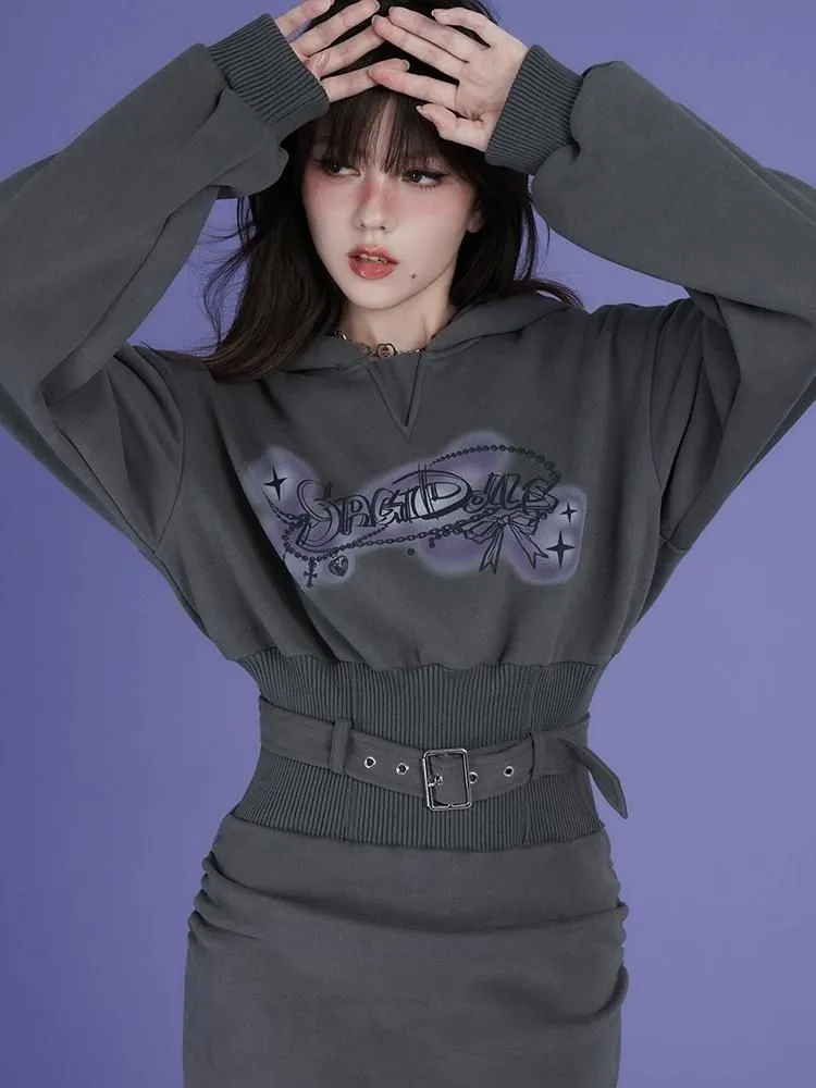 Fleece Waisted Thickened Sweatshirt Dress【s0000005594】