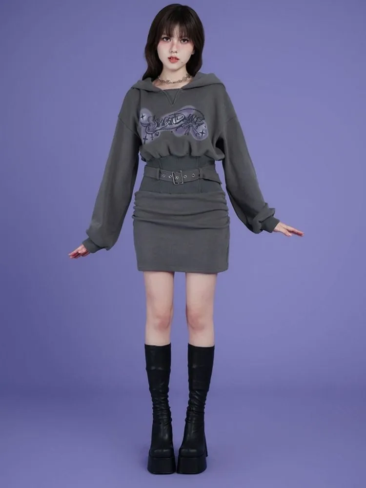 Fleece Waisted Thickened Sweatshirt Dress【s0000005594】
