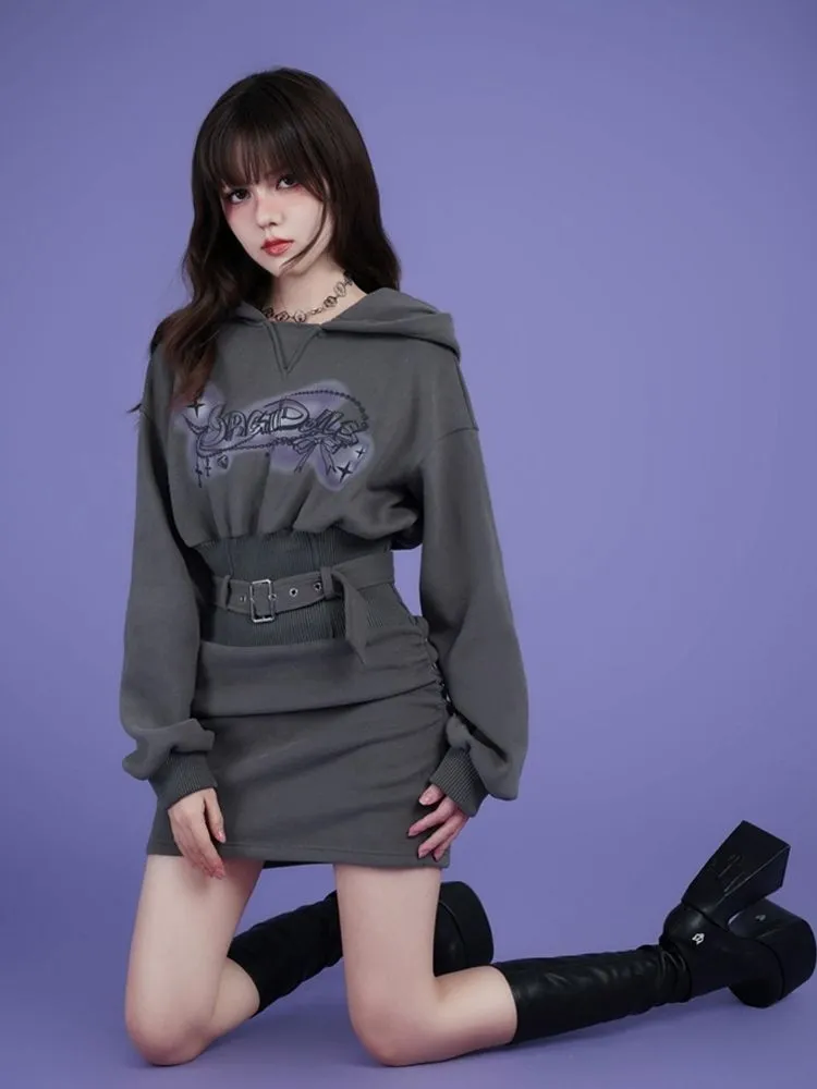 Fleece Waisted Thickened Sweatshirt Dress【s0000005594】