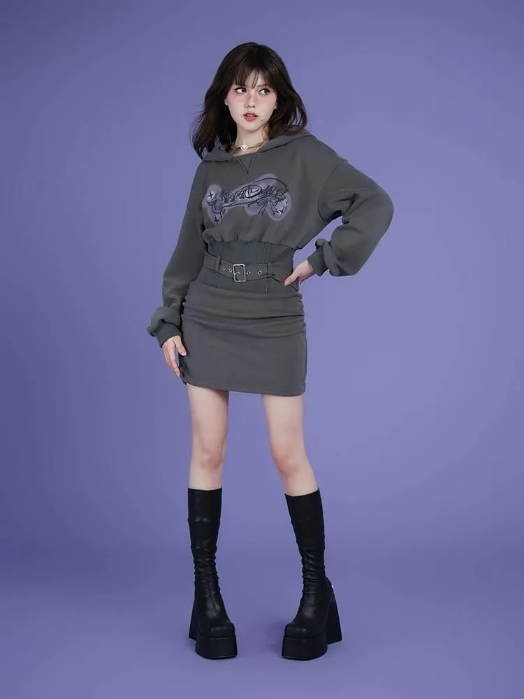 Fleece Waisted Thickened Sweatshirt Dress【s0000005594】