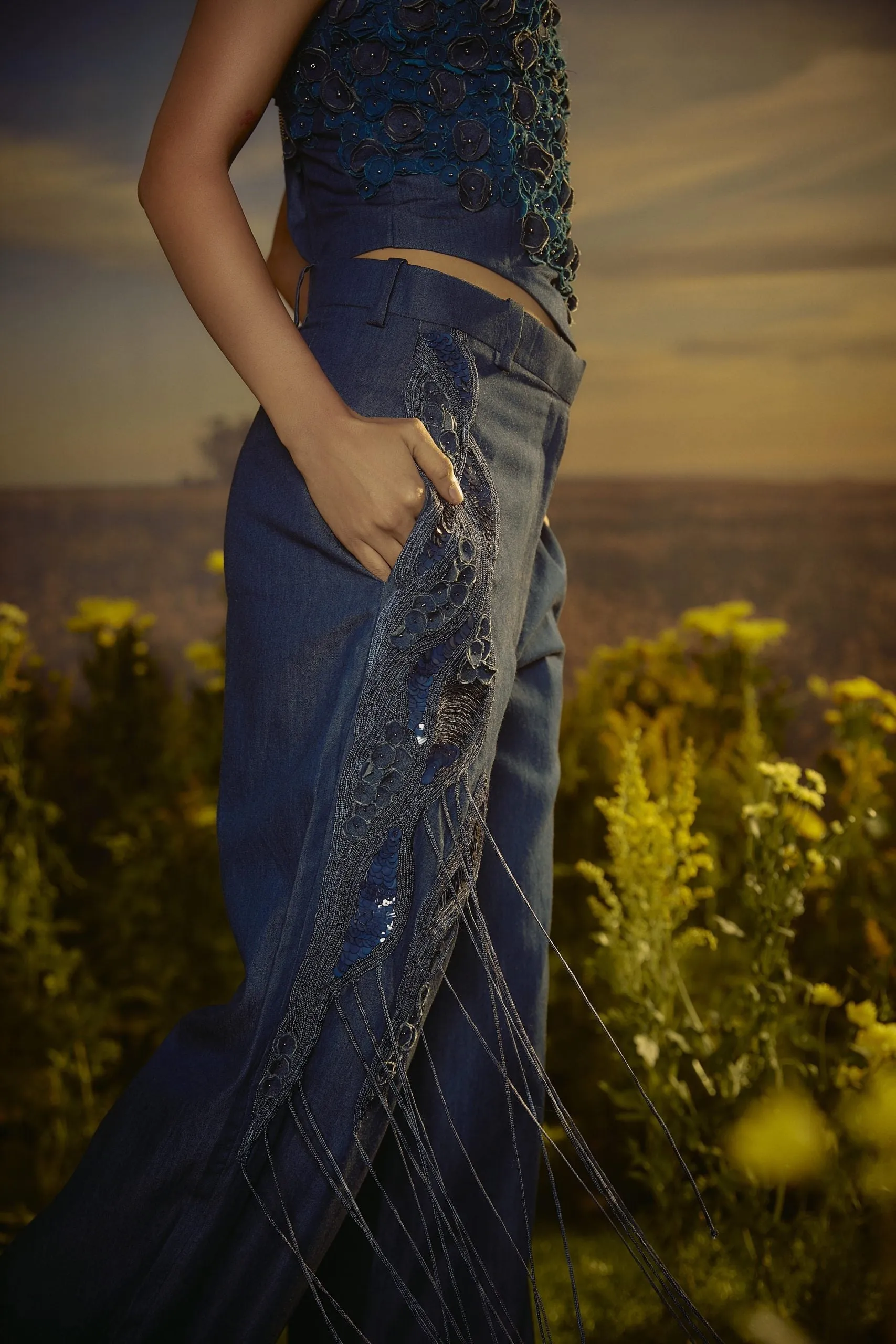 Floral Embroidery Denim Ensemble