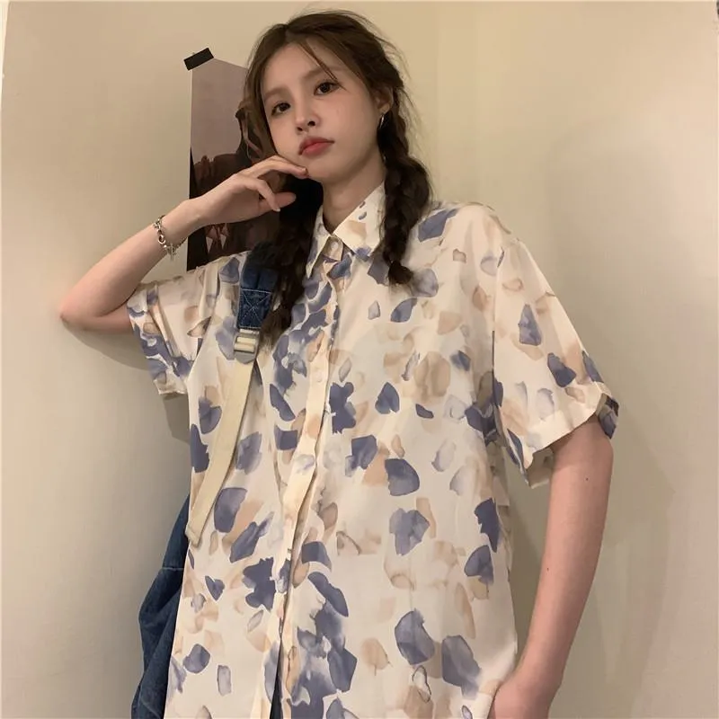 Floral Print Loose Fit Niche Chiffon Unique Shirt