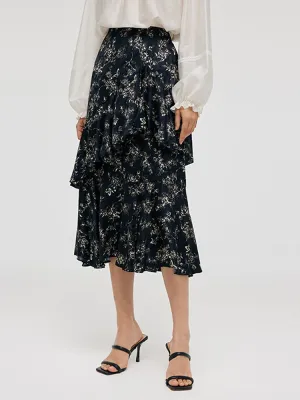 Floral Printed Ruffle Trim Women Half Skirt