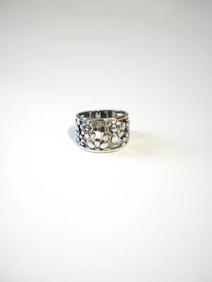 Flower Bouquet Ring, .925 Sterling Silver Flower Outline Chunky Statement Everyday Waterproof Ring