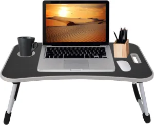 Folding Lap Desk for Bed and Sofa - Portable Wide Surface Bed Desk with Built-in Cup Holder and Tablet or Phone Slot for Working, Studying, Eating, and Watching Movies