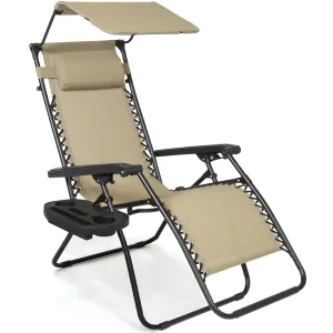 Folding Zero Gravity Recliner Lounge Chair w/ Canopy, Cup Holder