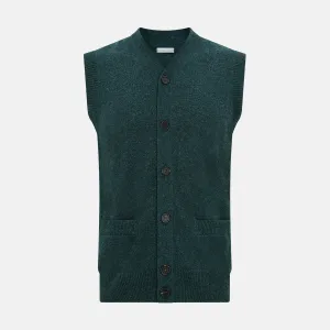 Forest Green Melange Cashmere Sleeveless Cardigan