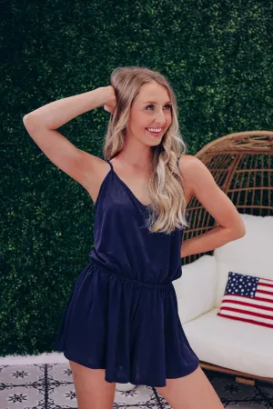 Free Flowing Satin Crepe Romper - Navy
