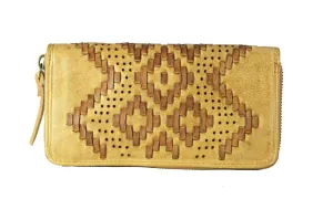 FRONT WOVEN PANEL LEATHER WALLET